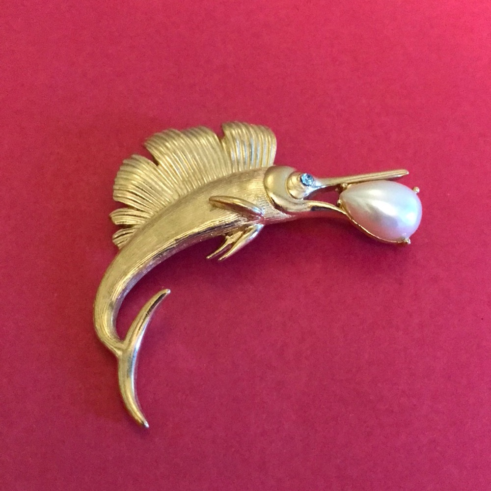 Rare vintage Trifara swordfish brooch